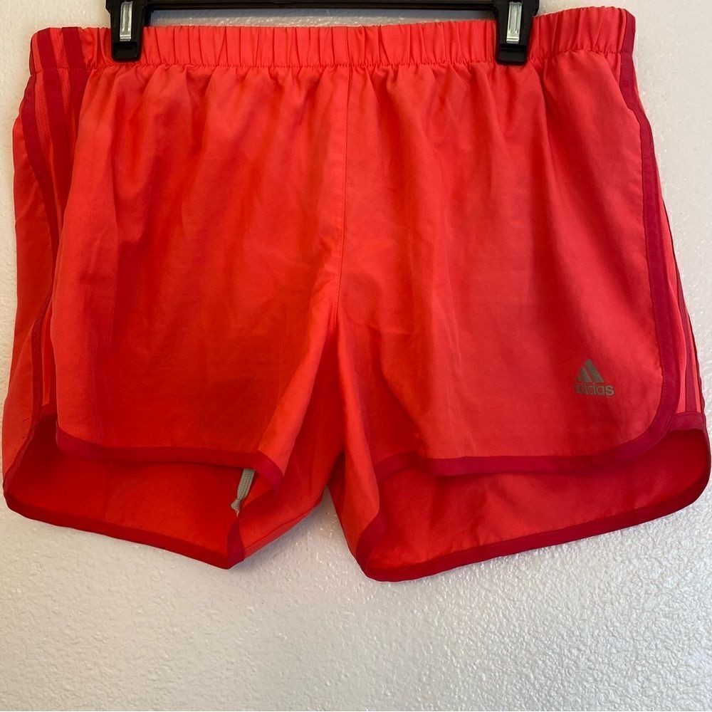 Adidas woman’s Climalite Energy Running Shorts orange coral L 4” lined shorts -L
